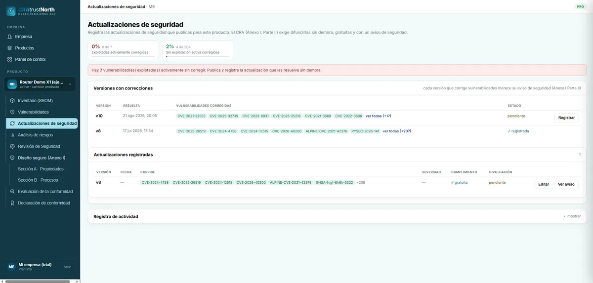 Ejemplo: Actualizaciones de seguridad (M9)